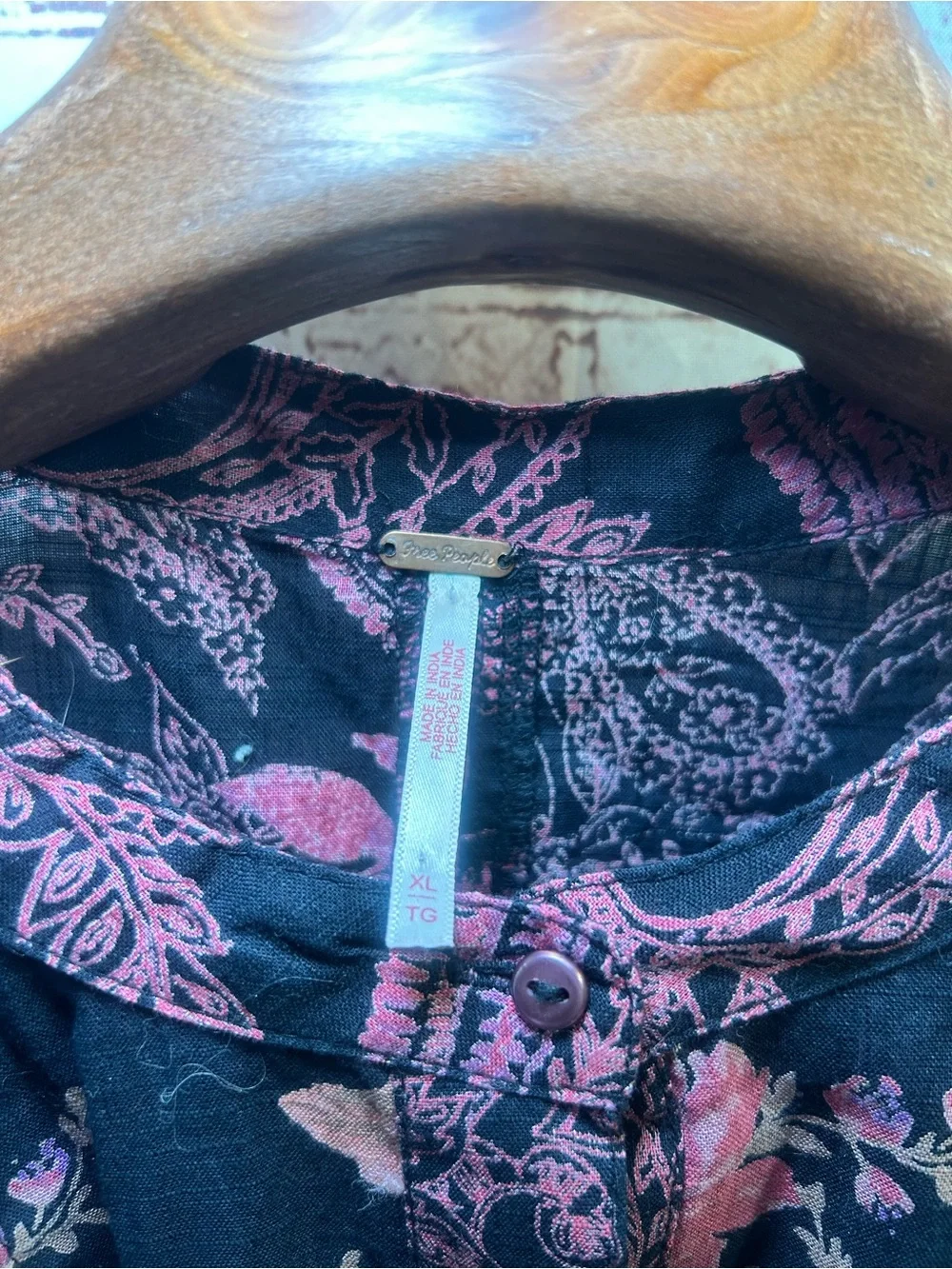 Free People Maraya Paisley Floral Blouse XL Black Multi Boho Balloon Sleeve Top